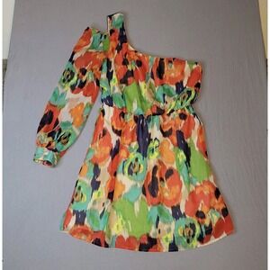 GIANNI BINI WOMENS Orange,Green,Brown ONE SHOULDER BLOUSE SIZE Small‎